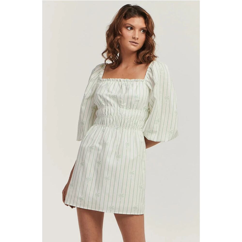 Anthropologie NEW Charlie Holiday Palm Stripe Boheme Ballon Sleeve Dress Size 6